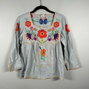Sister Mary Boho floral embroidered hippie peasant tunic top